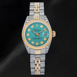Datejust 26mm Rolex 6917 Turquoise Diamond Dial Two Tone Watch