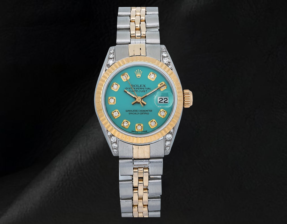 Datejust 26mm Rolex 6917 Turquoise Diamond Dial Two Tone Watch