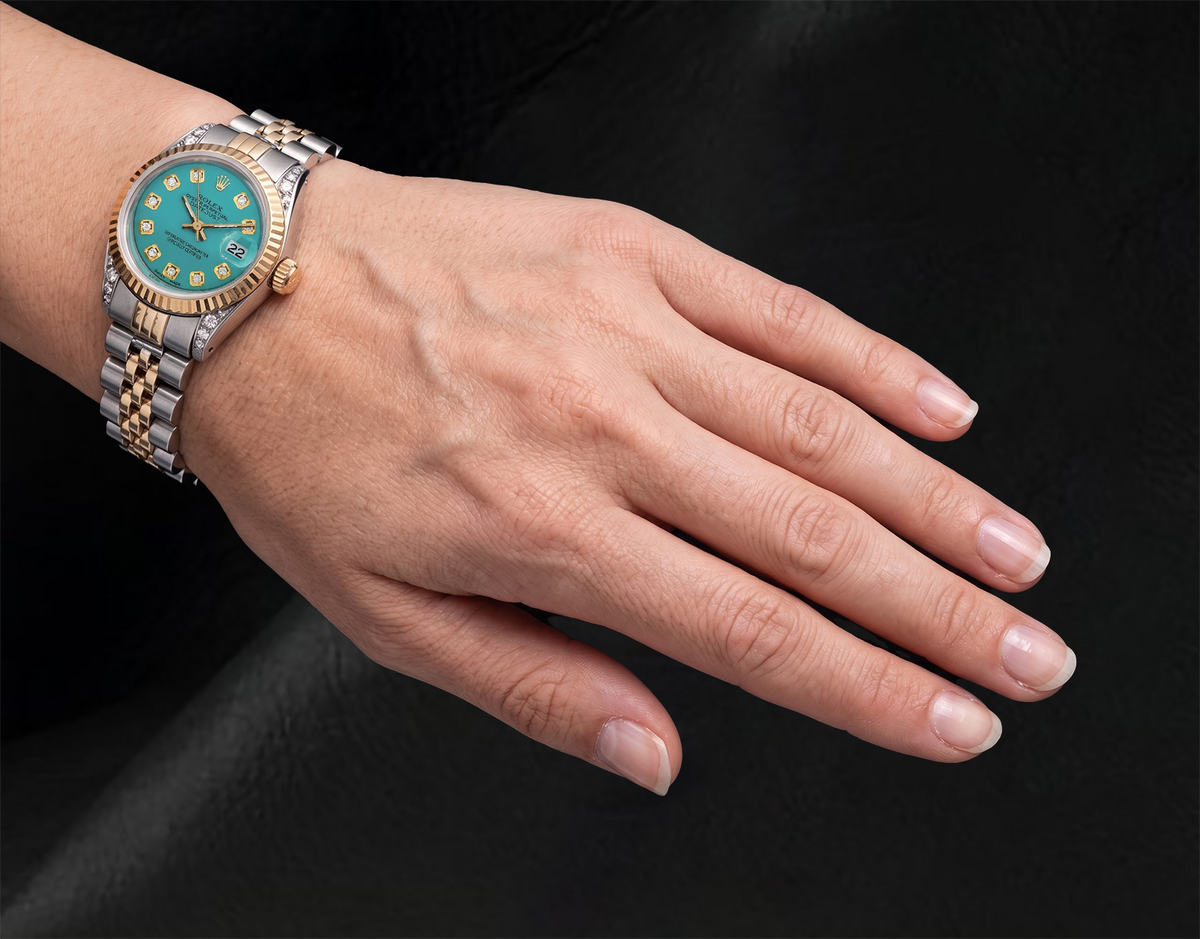 Datejust 26mm Rolex 6917 Turquoise Diamond Dial Two Tone Watch