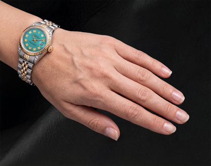Datejust 26mm Rolex 6917 Turquoise Diamond Dial Two Tone Watch