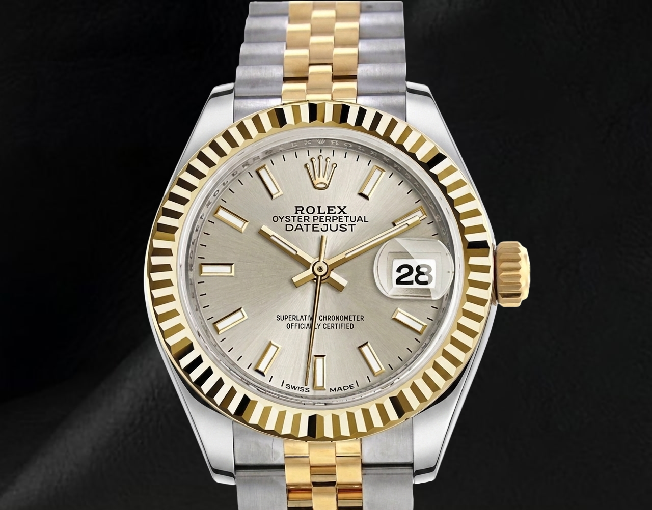 Datejust 279173 Rolex Luminous Dial Fluted Two Tone 28 mm Jubilee Women's Watch