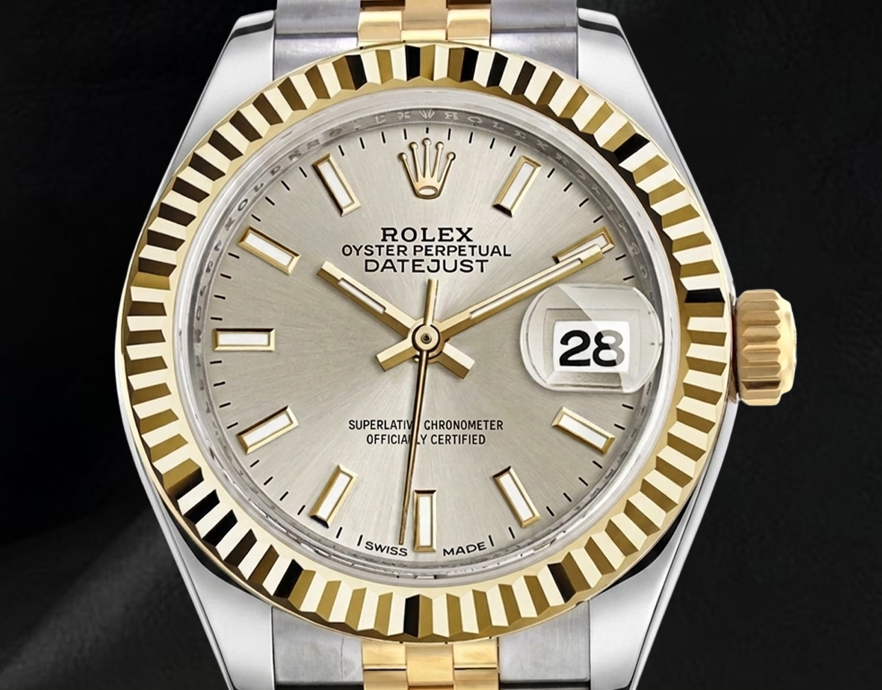 Datejust 279173 Rolex Luminous Dial Fluted Two Tone 28 mm Jubilee Women's Watch
