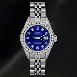 Datejust 6916 Rolex 26mm Blue Diamond Dial Stainless Steel Diamond Bezel Watch