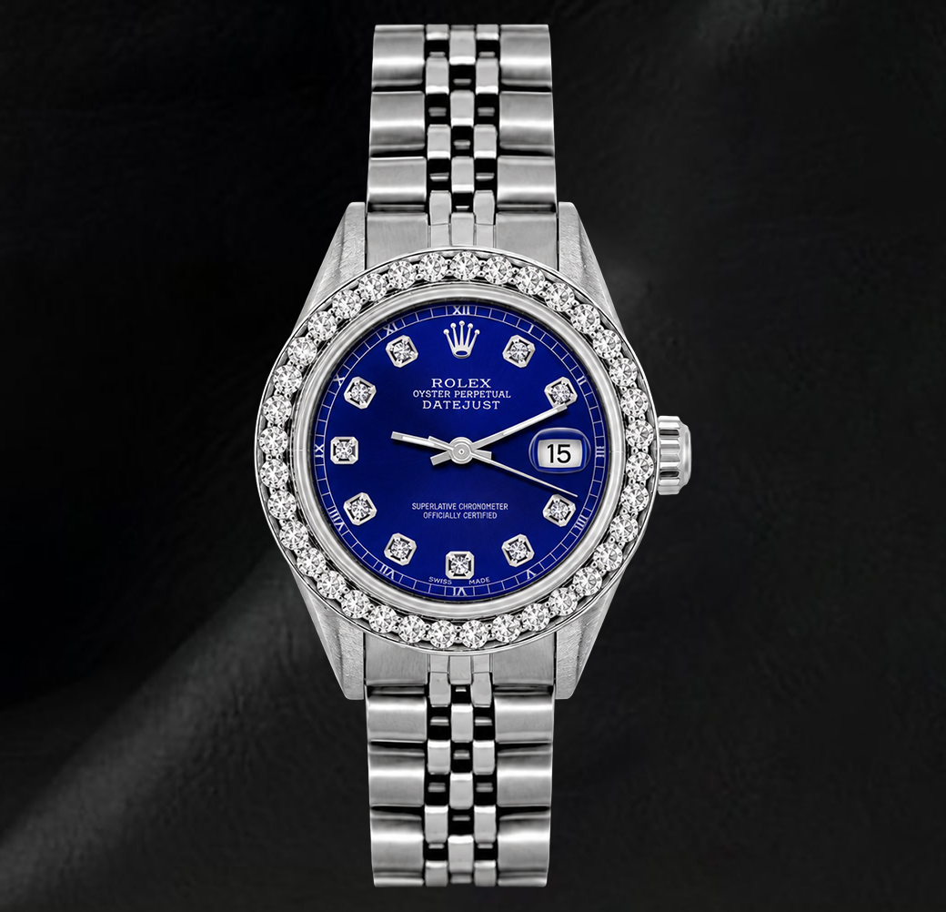 Datejust 6916 Rolex 26mm Blue Diamond Dial Stainless Steel Diamond Bezel Watch