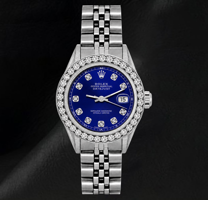 Datejust 6916 Rolex 26mm Blue Diamond Dial Stainless Steel Diamond Bezel Watch