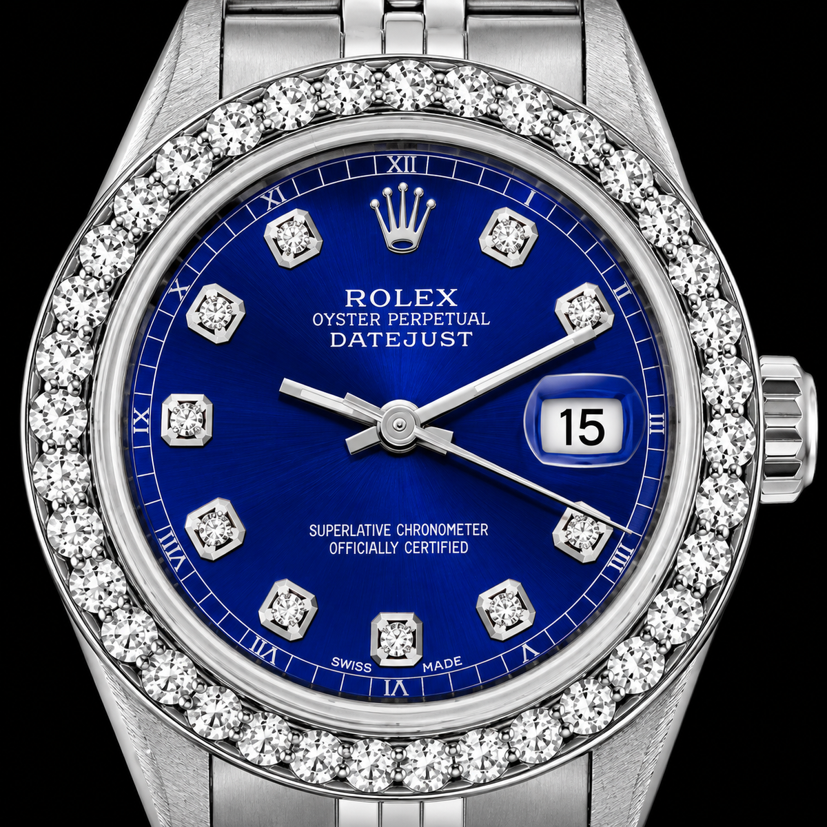 Datejust 6916 Rolex 26mm Blue Diamond Dial Stainless Steel Diamond Bezel Watch