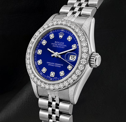 Datejust 6916 Rolex 26mm Blue Diamond Dial Stainless Steel Diamond Bezel Watch