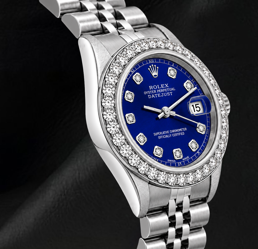 Datejust 6916 Rolex 26mm Blue Diamond Dial Stainless Steel Diamond Bezel Watch