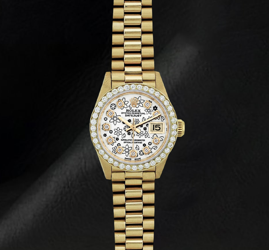 Datejust 6917 Rolex 26mm Floral Diamond Dial  President Bracelet Two Tone 18K Watch
