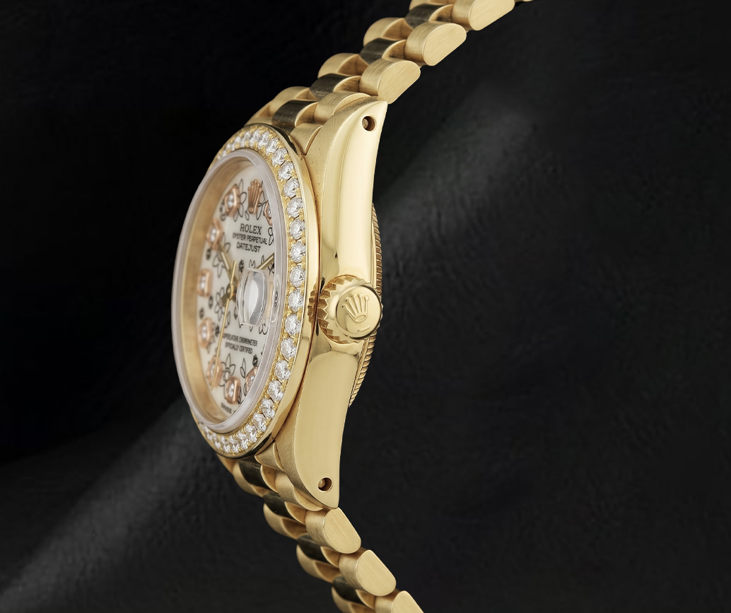 Datejust 6917 Rolex 26mm Floral Diamond Dial  President Bracelet Two Tone 18K Watch