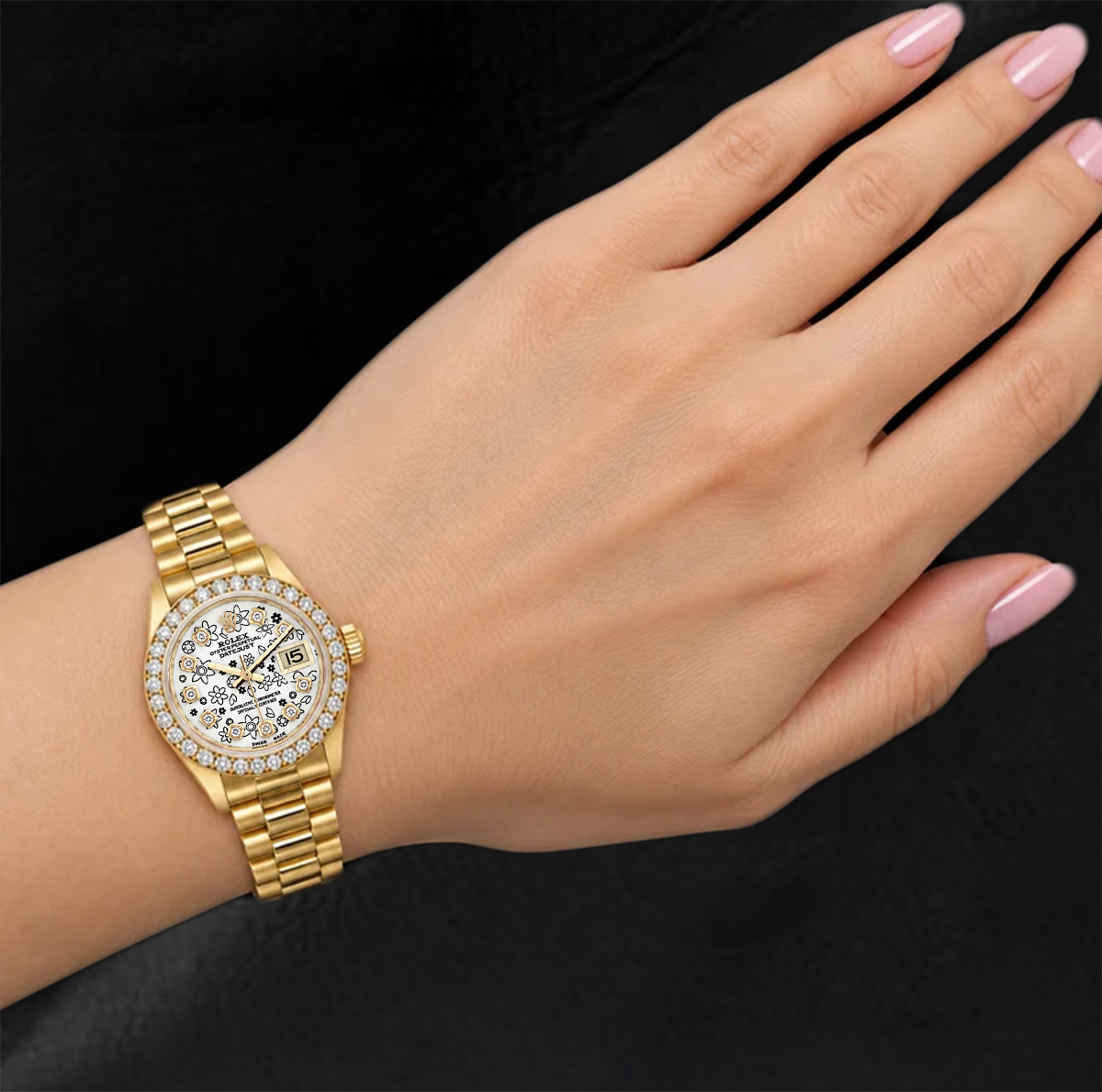 Datejust 6917 Rolex 26mm Floral Diamond Dial  President Bracelet Two Tone 18K Watch