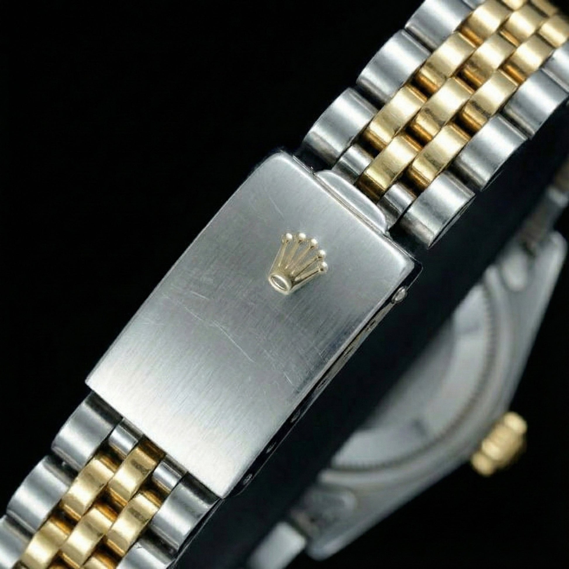 Datejust Lady Rolex Watch Black Stick Dial Ss & Yellow Gold