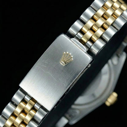 Datejust Lady Rolex Watch Black Stick Dial Ss & Yellow Gold