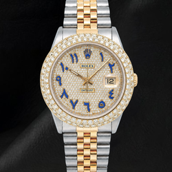 Datejust Rolex 16013 Diamond Paved Blue Eastern Arabic Dial 36mm Two Tone Watch