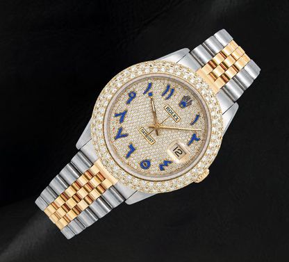 Datejust Rolex 16013 Diamond Paved Blue Eastern Arabic Dial 36mm Two Tone Watch