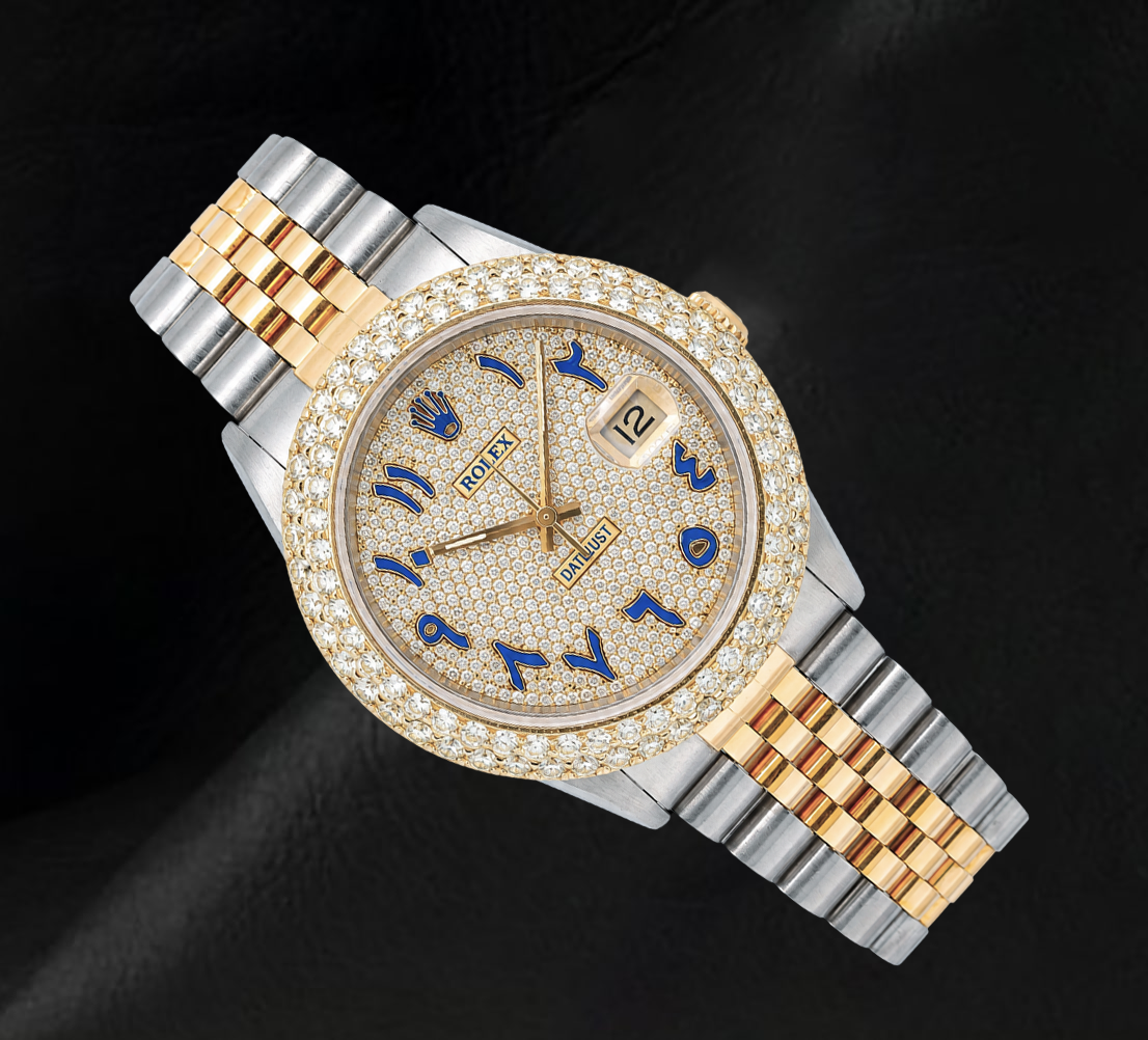 Datejust Rolex 16013 Diamond Paved Blue Eastern Arabic Dial 36mm Two Tone Watch