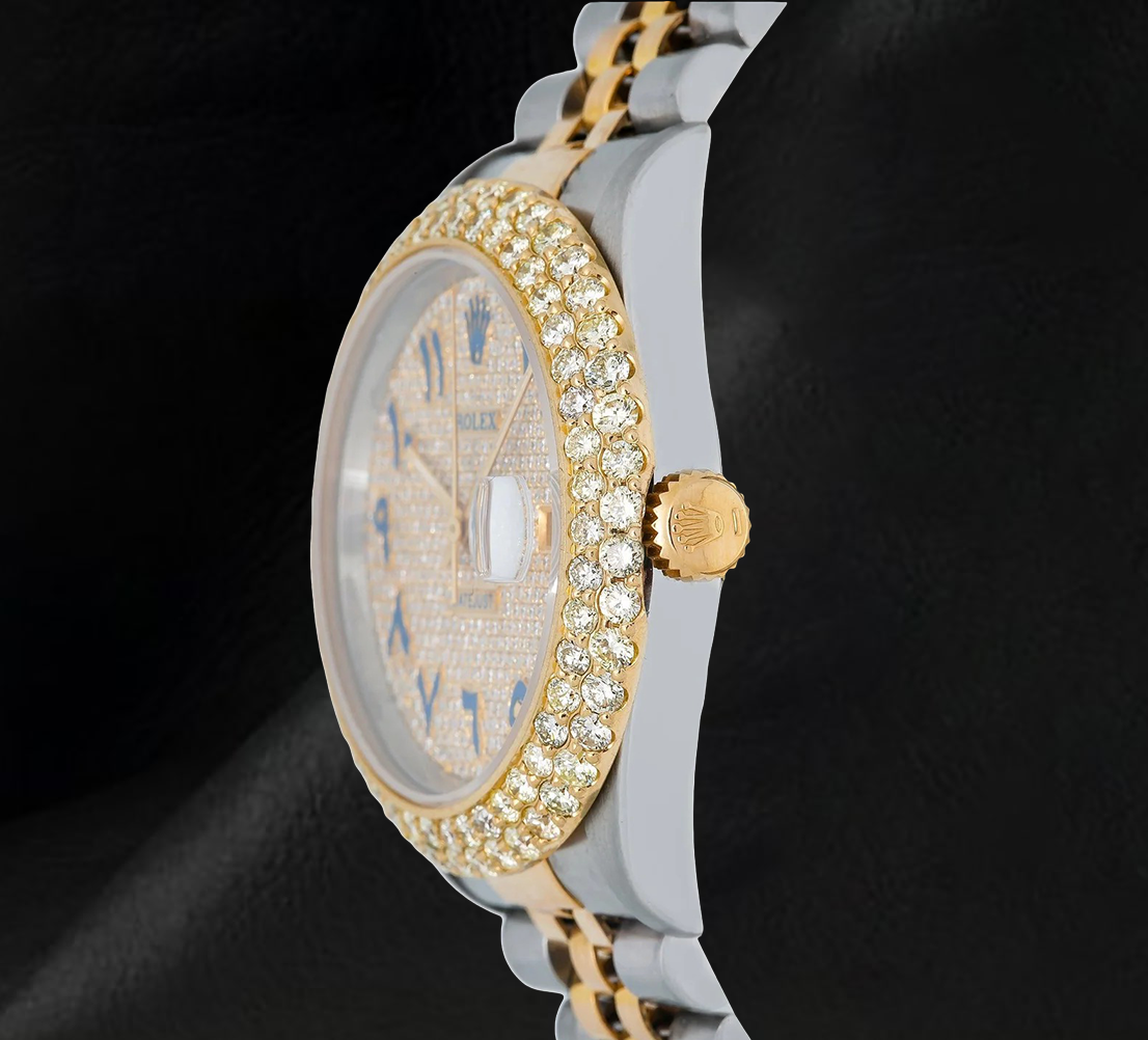 Datejust Rolex 16013 Diamond Paved Blue Eastern Arabic Dial 36mm Two Tone Watch