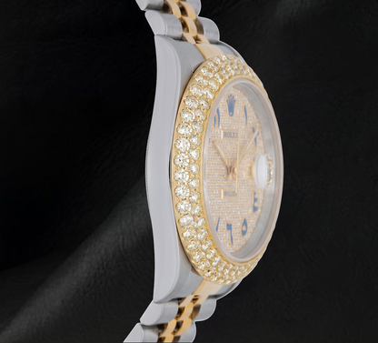 Datejust Rolex 16013 Diamond Paved Blue Eastern Arabic Dial 36mm Two Tone Watch