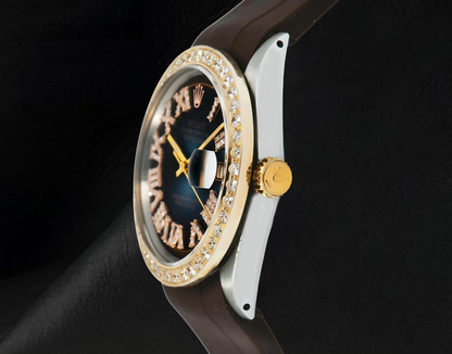 Datejust Rolex 1601 Chocolate Roman Diamond Dial Rubber Strap Watch