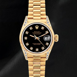 Datejust Rolex 26mm 69178 Black Diamond Dial Yellow Gold Watch 18K