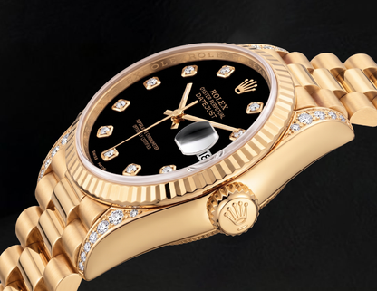 Datejust Rolex 26mm 69178 Black Diamond Dial Yellow Gold Watch 18K
