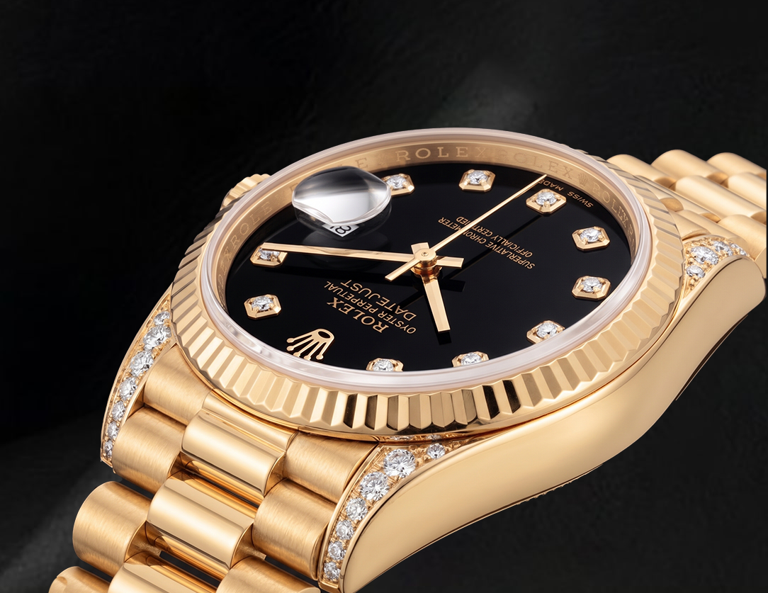 Datejust Rolex 26mm 69178 Black Diamond Dial Yellow Gold Watch 18K
