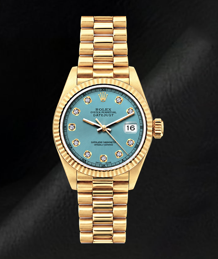 Datejust Rolex 26mm 69178 Turquoise Diamond Dial 18K Yellow Gold Watch