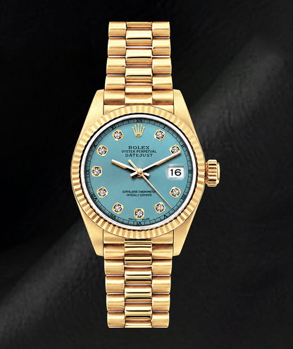Datejust Rolex 26mm 69178 Turquoise Diamond Dial 18K Yellow Gold Watch