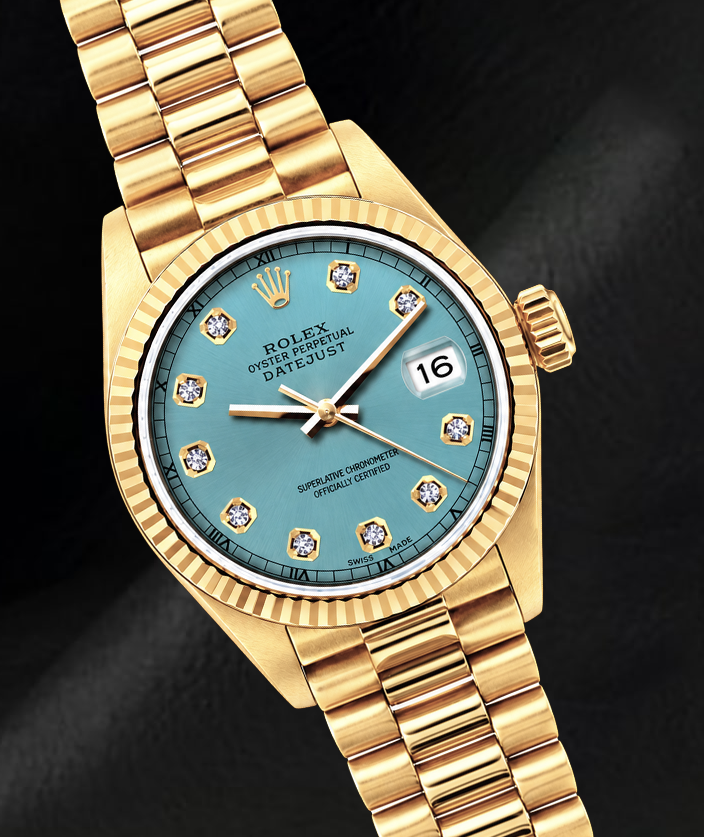 Datejust Rolex 26mm 69178 Turquoise Diamond Dial 18K Yellow Gold Watch