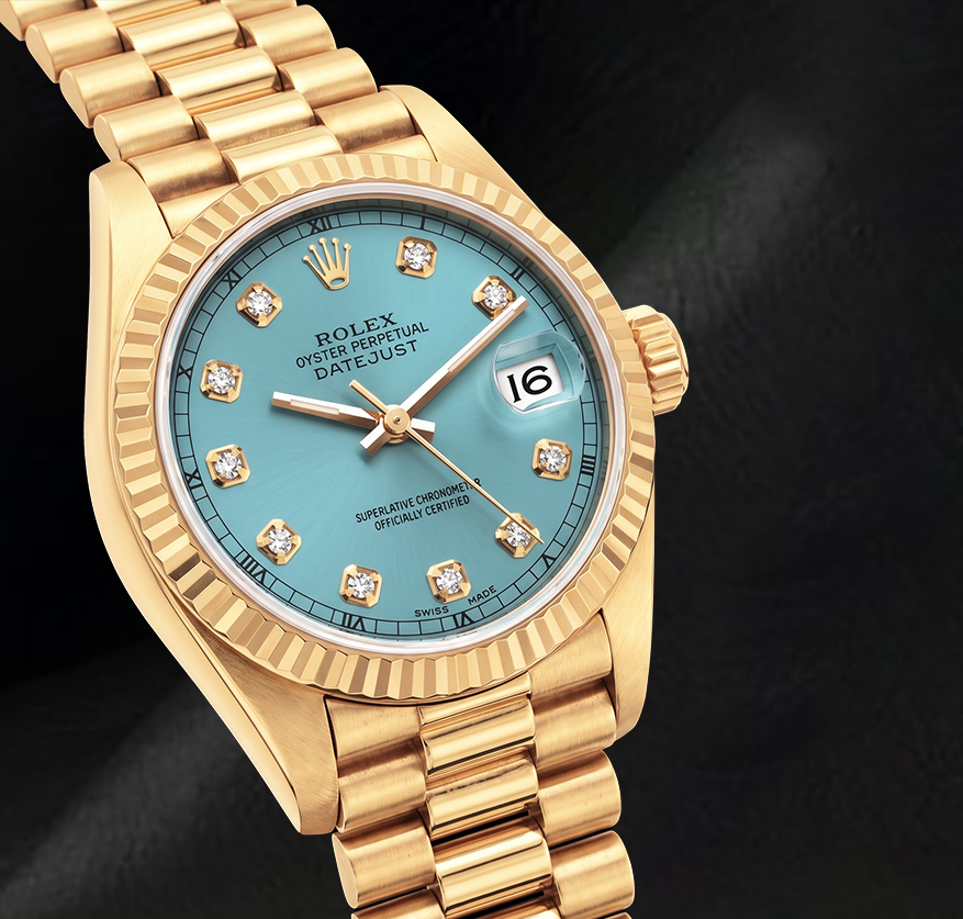 Datejust Rolex 26mm 69178 Turquoise Diamond Dial 18K Yellow Gold Watch