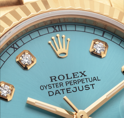 Datejust Rolex 26mm 69178 Turquoise Diamond Dial 18K Yellow Gold Watch