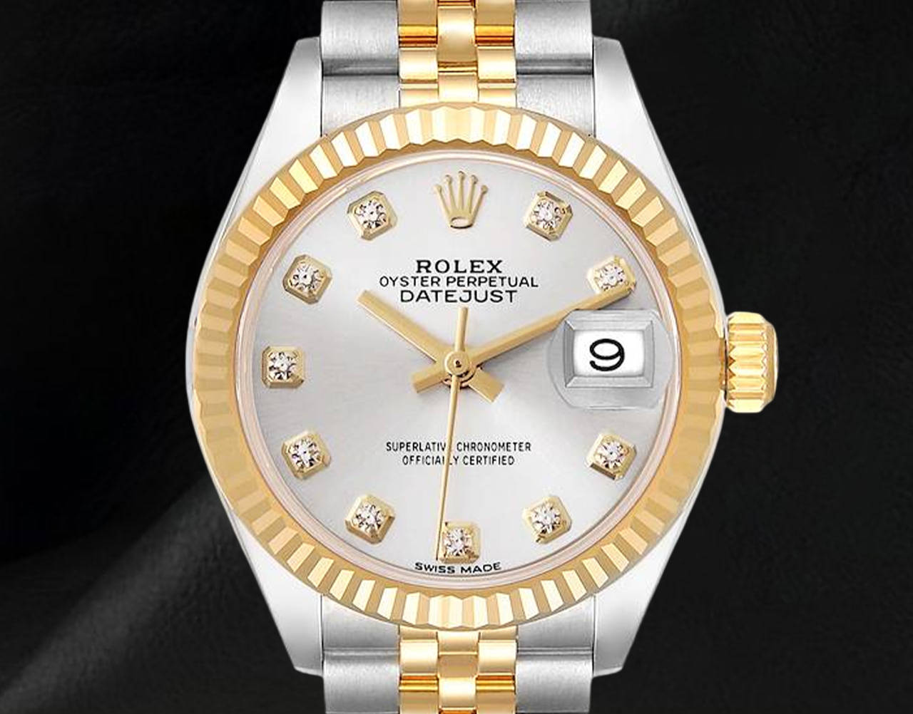 Datejust Rolex 28 mm Silver Diamond Dial Two Tone Ladies Watch 279173