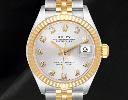 Datejust Rolex 28 mm Silver Diamond Dial Two Tone Ladies Watch 279173