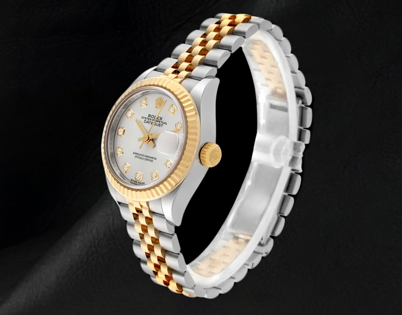 Datejust Rolex 28 mm Silver Diamond Dial Two Tone Ladies Watch 279173