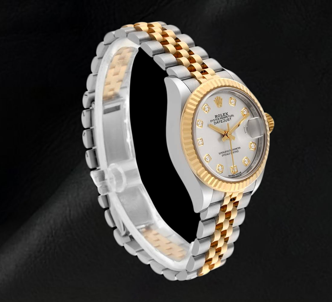 Datejust Rolex 28 mm Silver Diamond Dial Two Tone Ladies Watch 279173