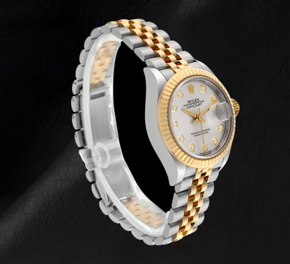 Datejust Rolex 28 mm Silver Diamond Dial Two Tone Ladies Watch 279173