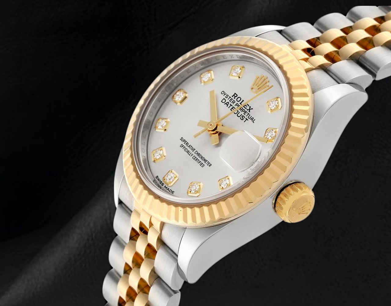 Datejust Rolex 28 mm Silver Diamond Dial Two Tone Ladies Watch 279173
