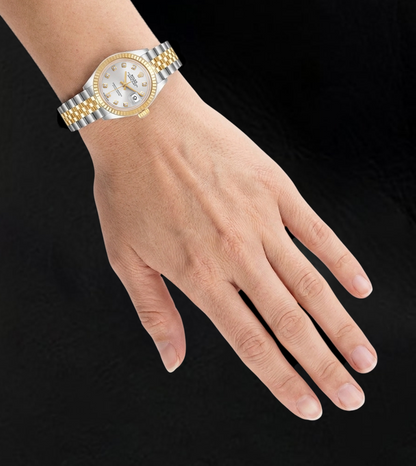 Datejust Rolex 28 mm Silver Diamond Dial Two Tone Ladies Watch 279173