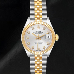 Datejust Rolex 28 mm Silver Diamond Dial Two Tone Ladies Watch 279173