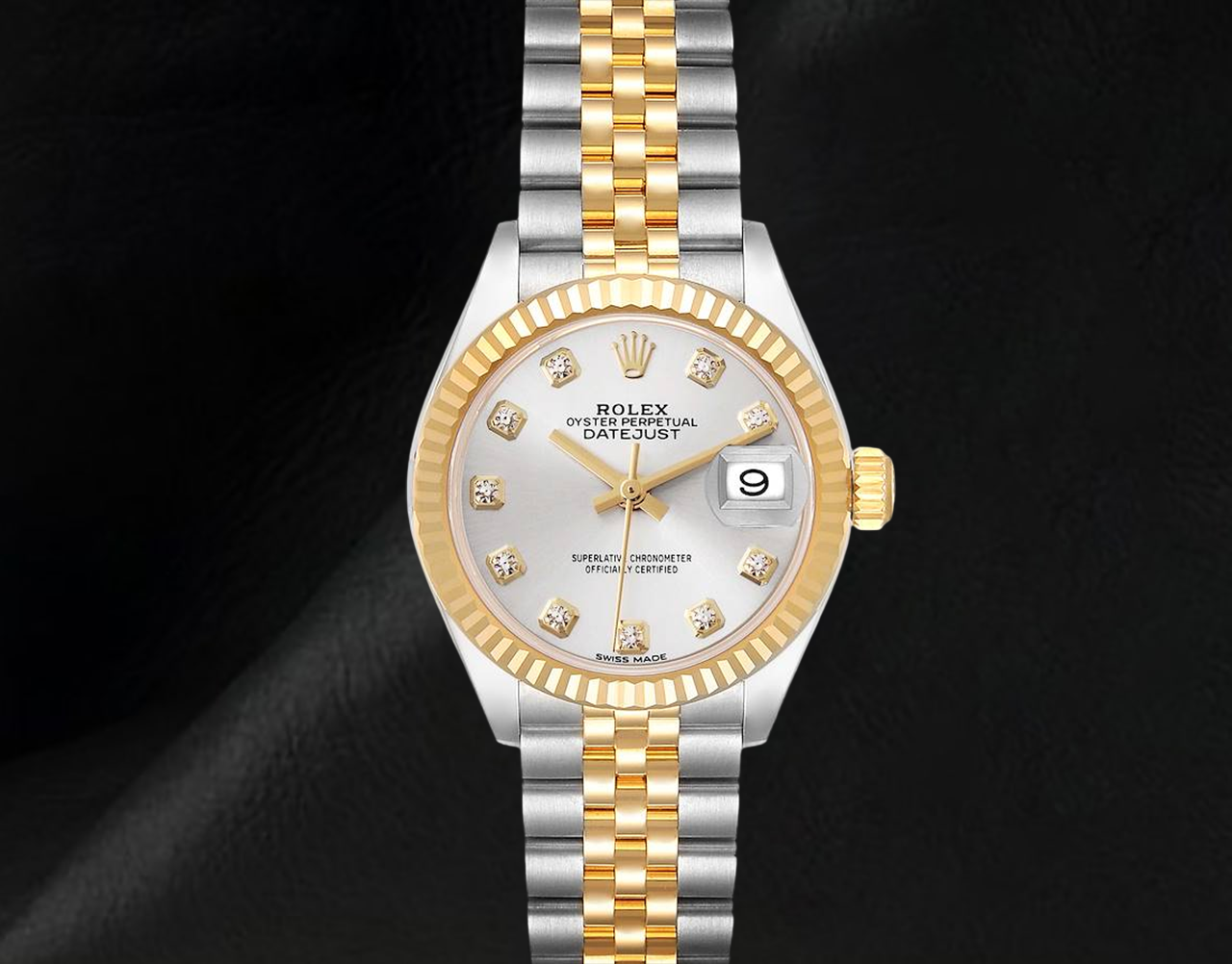 Datejust Rolex 28 mm Silver Diamond Dial Two Tone Ladies Watch 279173