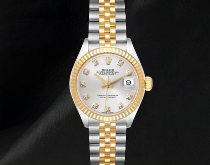Datejust Rolex 28 mm Silver Diamond Dial Two Tone Ladies Watch 279173