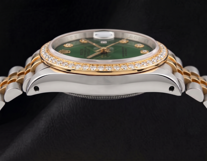 Datejust Rolex 36mm 16013 Green Diamond Dial Diamond Bezel Two Tone Watch