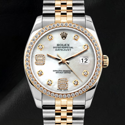 Datejust Rolex 36mm 16013 White Mother of Pearl Arabic Diamond Dial Two Tone Watch