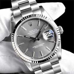 Datejust Rolex 36mm Gray Stick Dial Stainless Steel Watch Oyster Bracelet