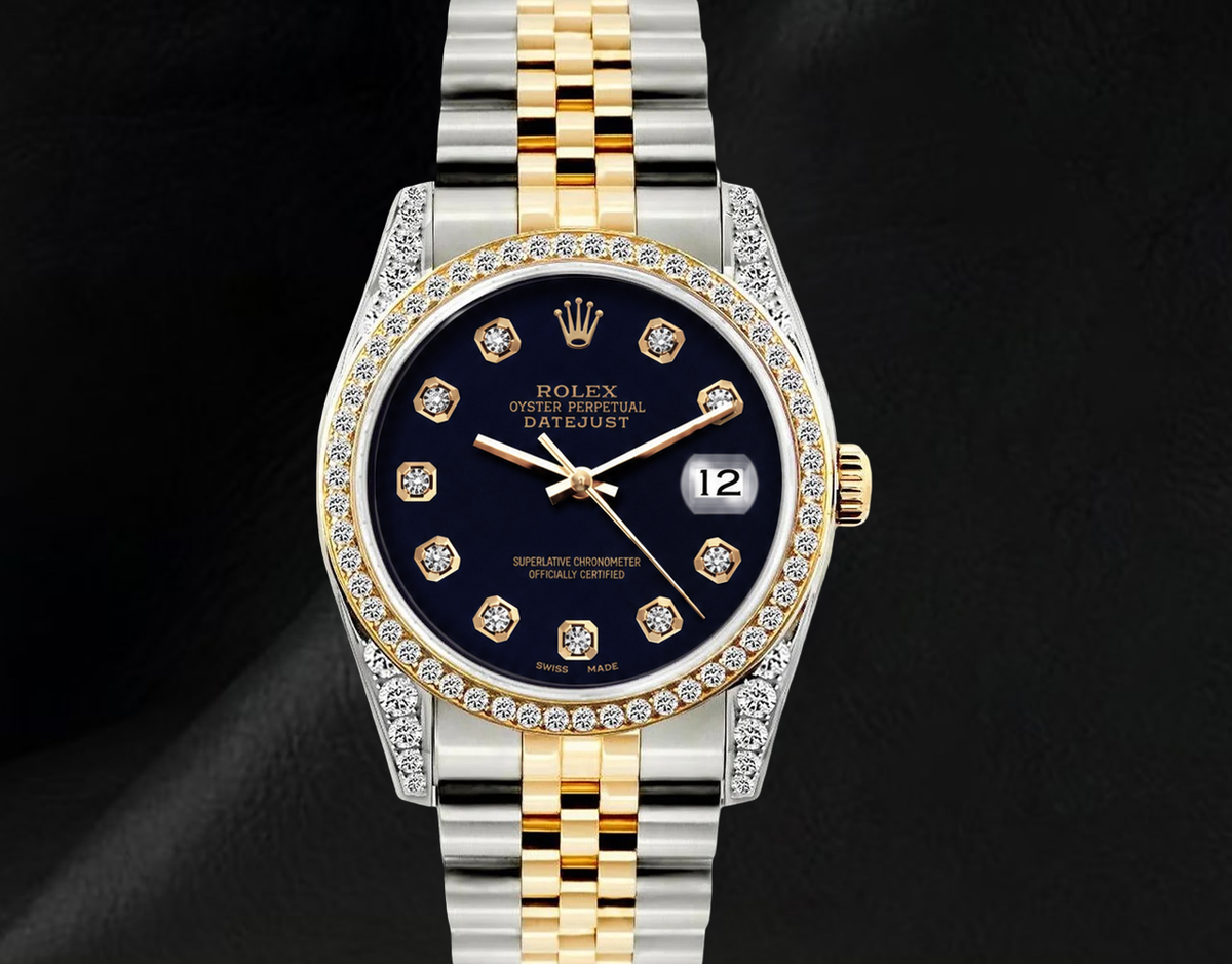 Datejust Rolex 6013 Black Diamond Dial 36mm Two Tone Watch