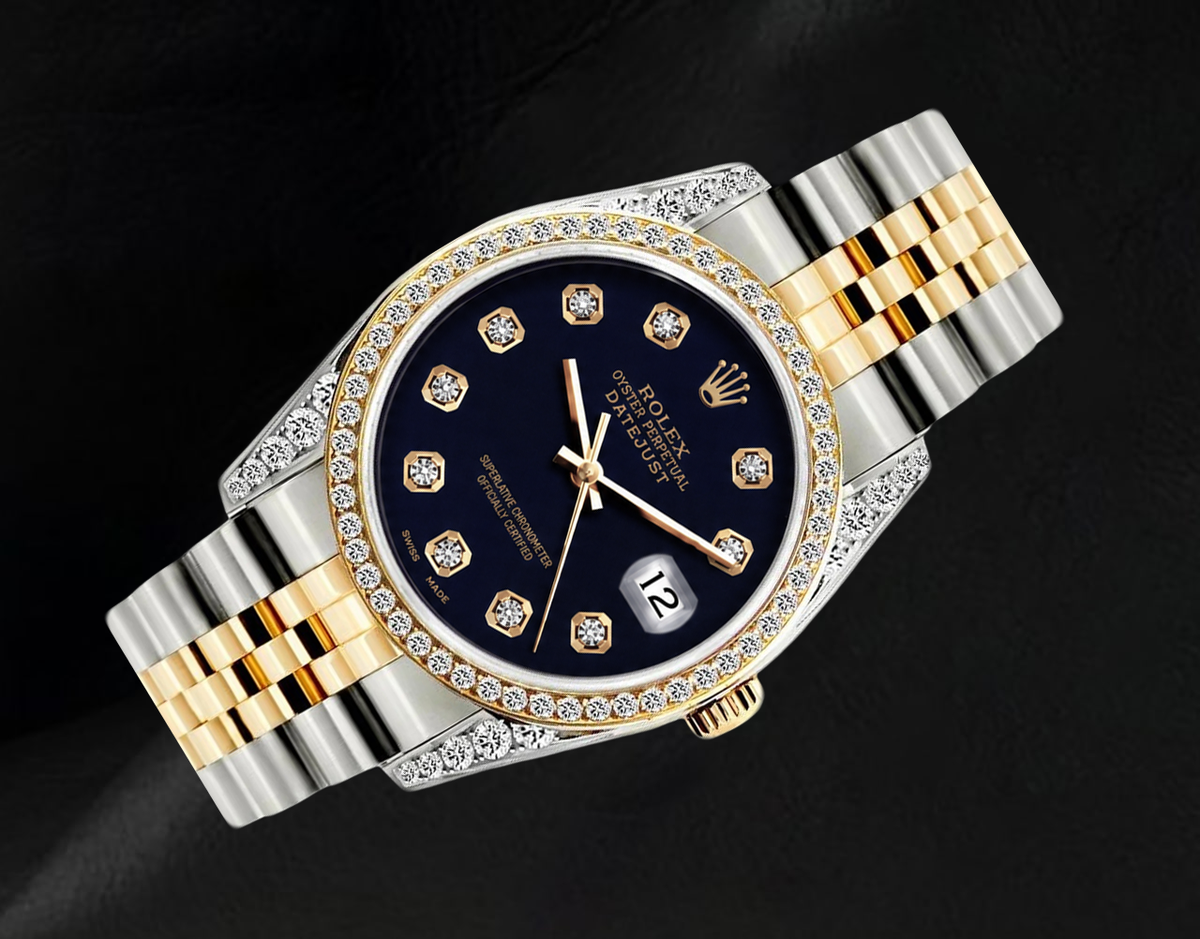 Datejust Rolex 6013 Black Diamond Dial 36mm Two Tone Watch