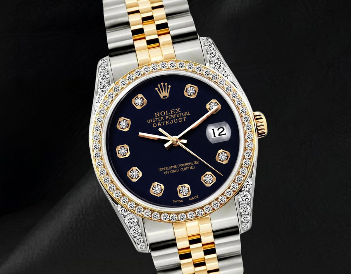 Datejust Rolex 6013 Black Diamond Dial 36mm Two Tone Watch