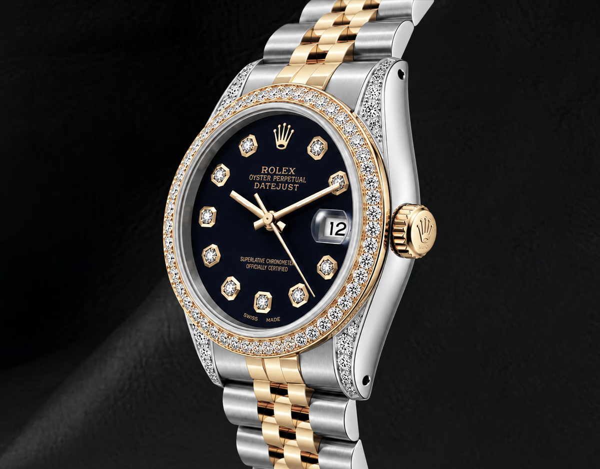 Datejust Rolex 6013 Black Diamond Dial 36mm Two Tone Watch