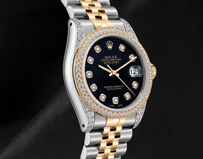 Datejust Rolex 6013 Black Diamond Dial 36mm Two Tone Watch