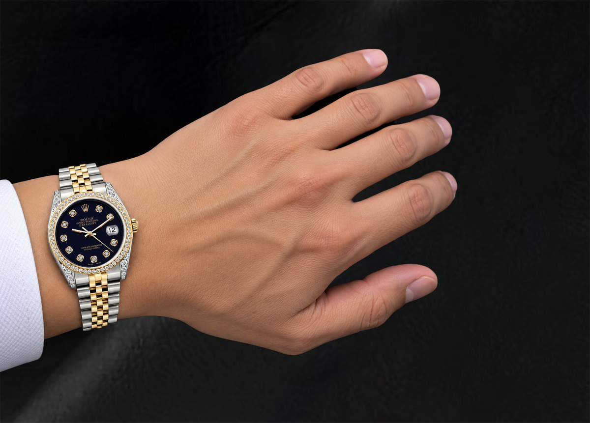 Datejust Rolex 6013 Black Diamond Dial 36mm Two Tone Watch